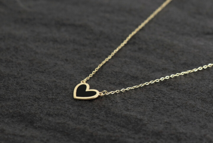 Gold Necklace - black heart